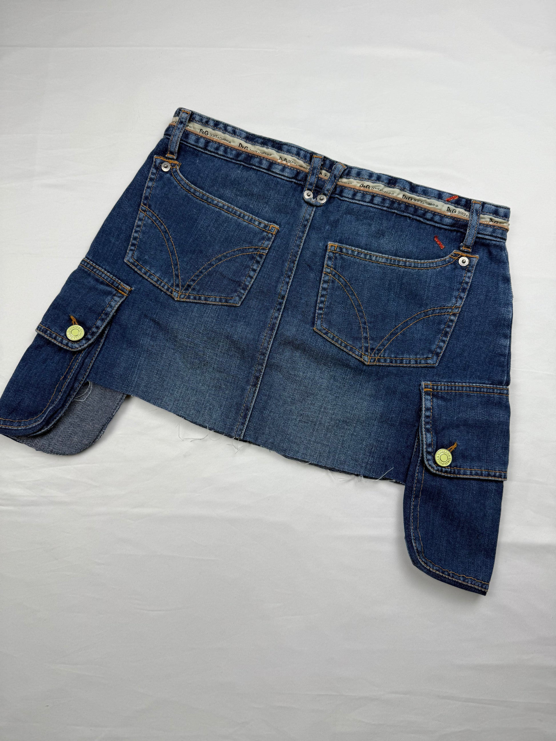 Navy blue denim low rise cargo mini skirt (S)