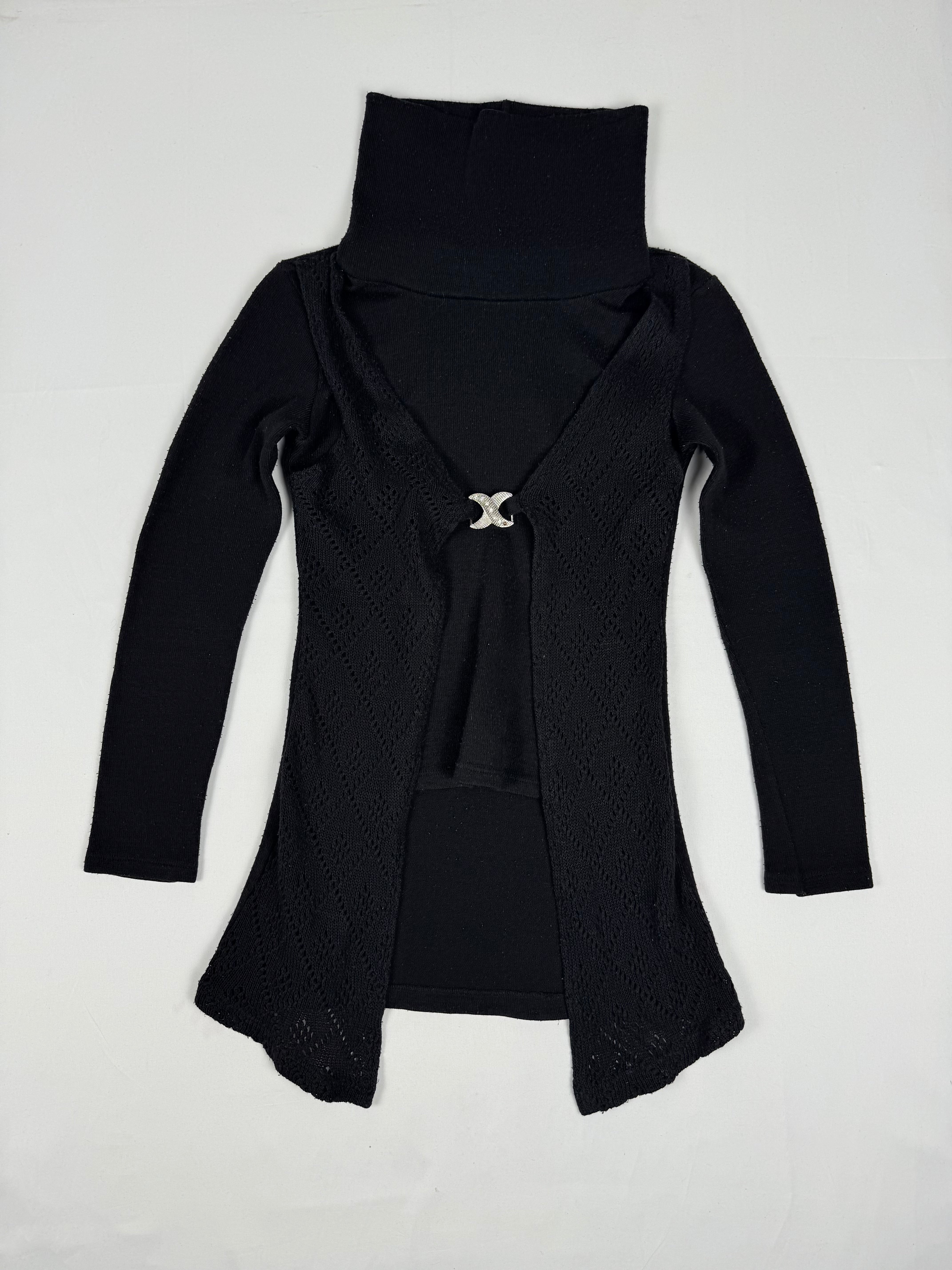 Black turtleneck 2 in 1 cardigan jumper (S)