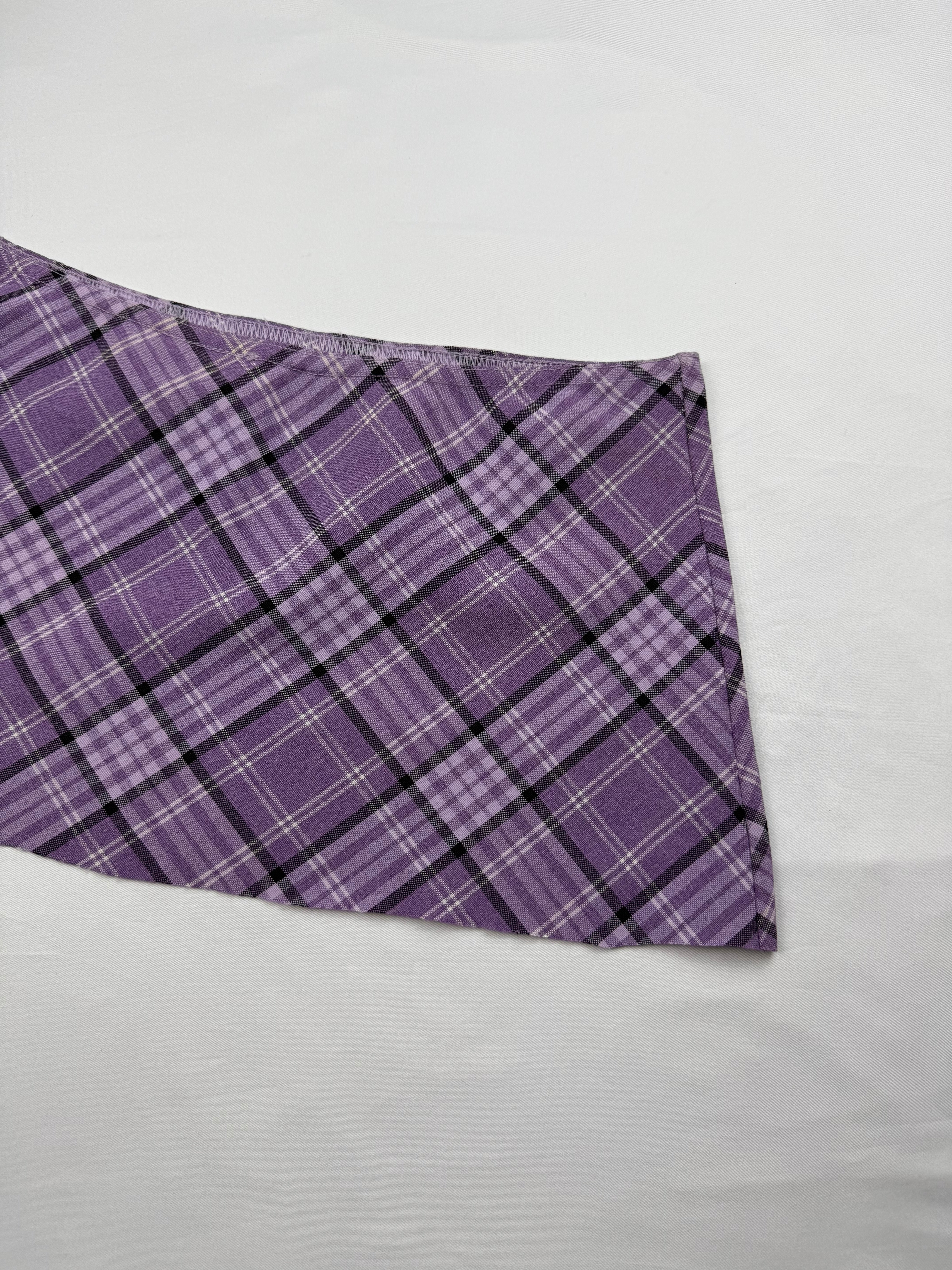Lilac purple check print low rise mini/ micro skirt (S)