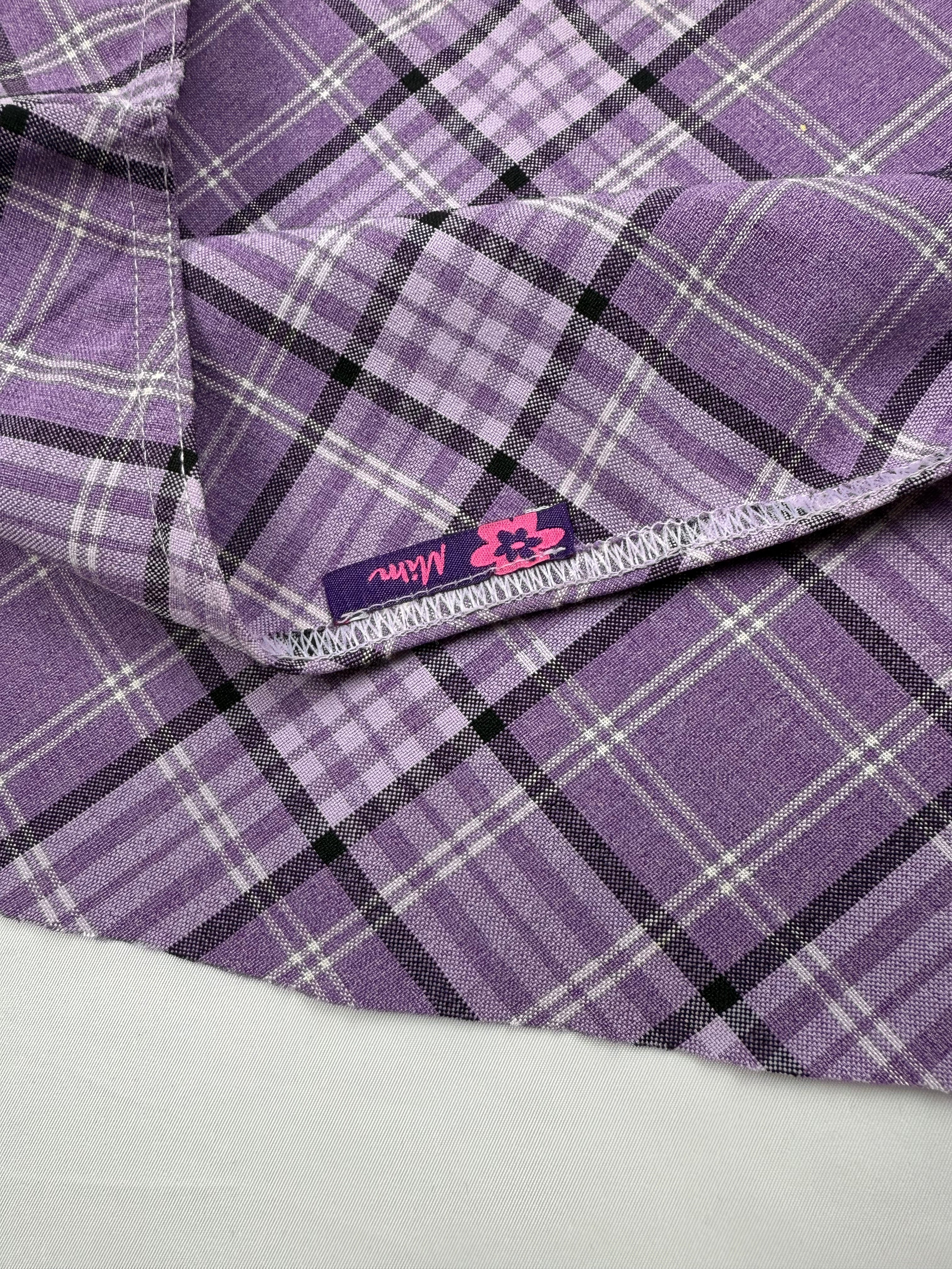 Lilac purple check print low rise mini/ micro skirt (S)