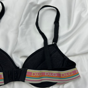 Black logo band balcony vintage bra