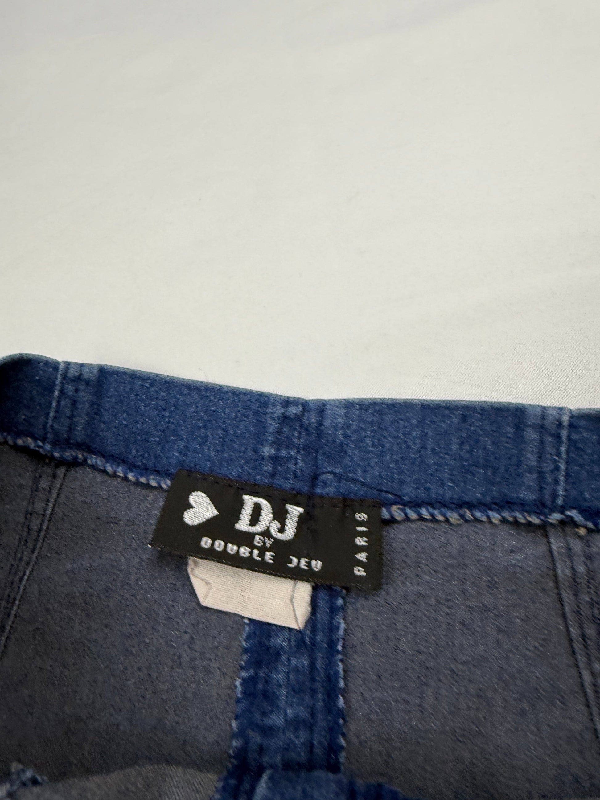 Navy denim super stretchy low rise mini skirt (S)