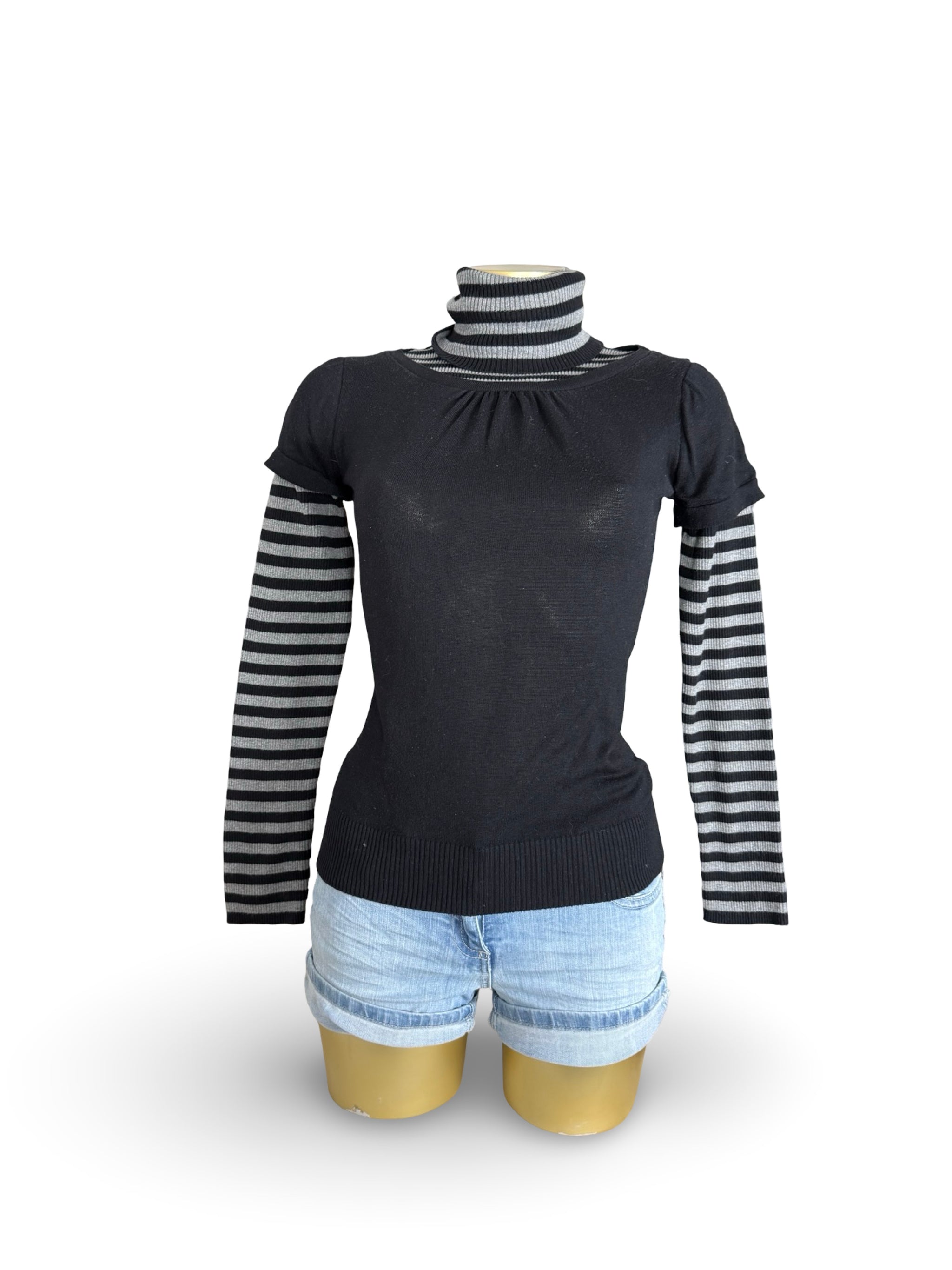 Black striped turtleneck 2 in 1 short sleeves jumper (S/M)