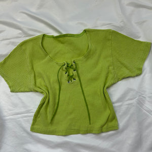 Green lace up stretchy tee (S/M)