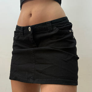 Black denim low rise mini skirt (M)