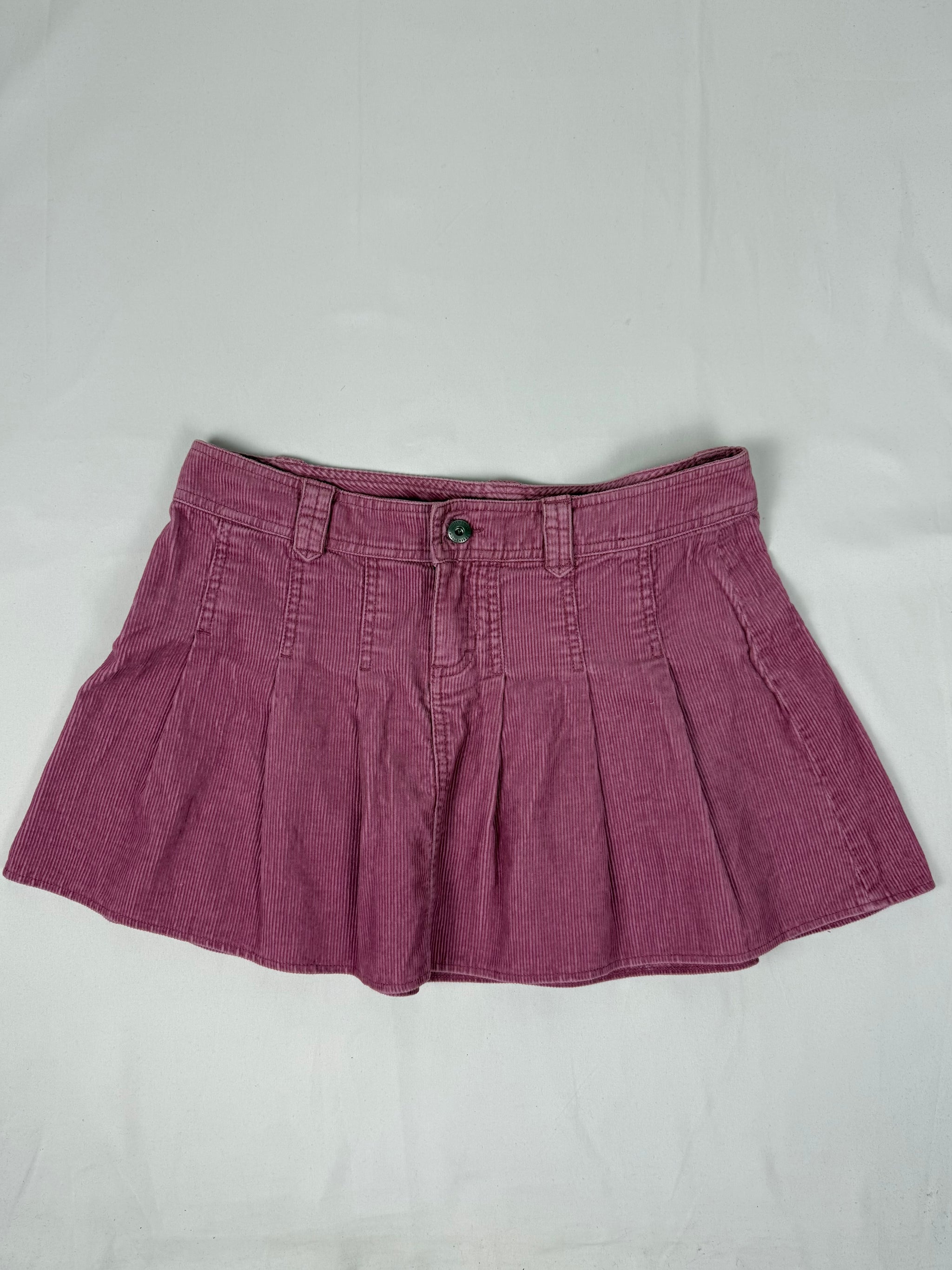 Pink ribbed denim pleated low rise mini skirt (M/L)