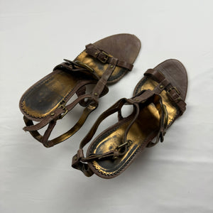 Brown & gold real leather kitten heels (38)