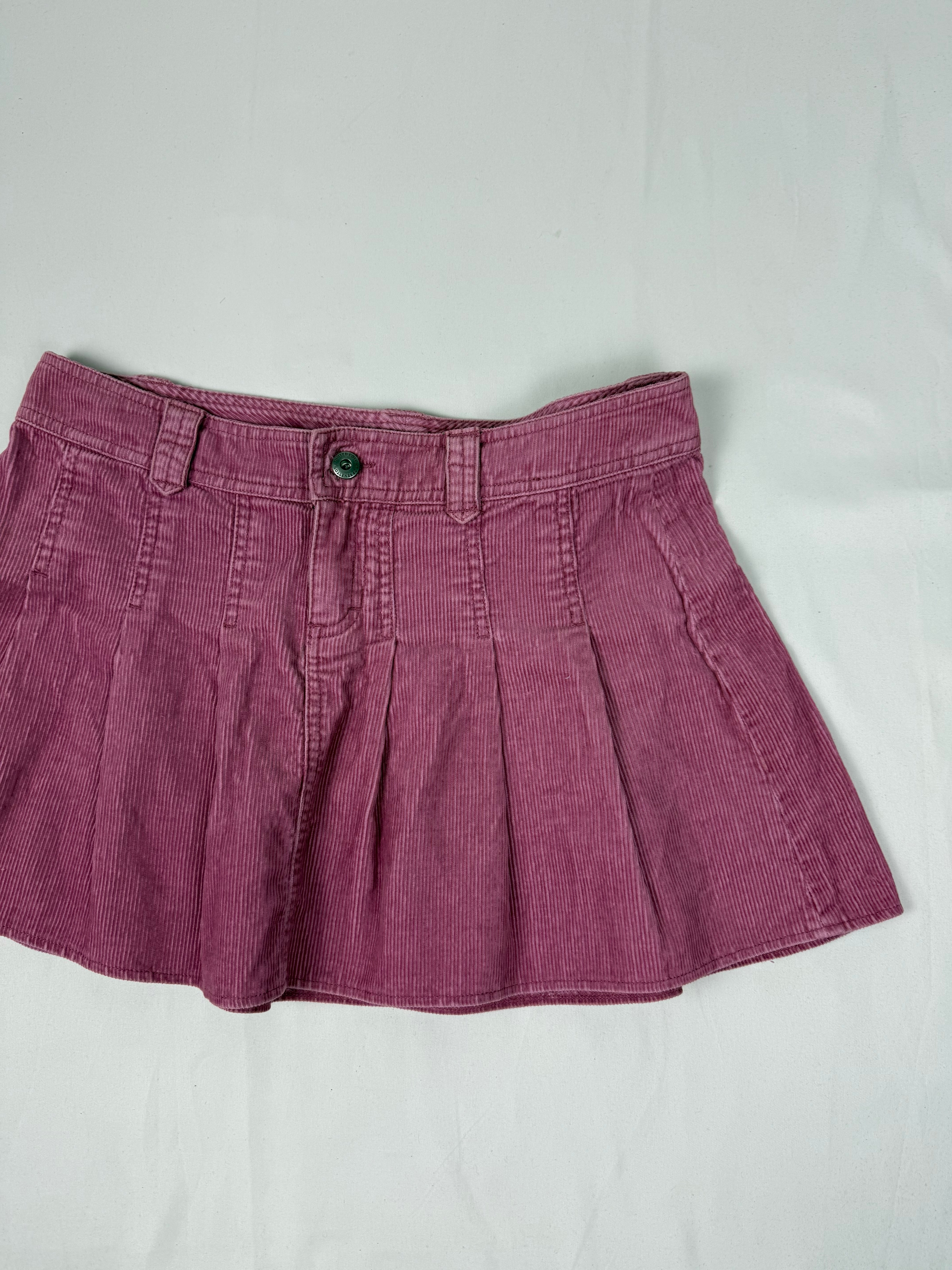 Pink ribbed denim pleated low rise mini skirt (M/L)