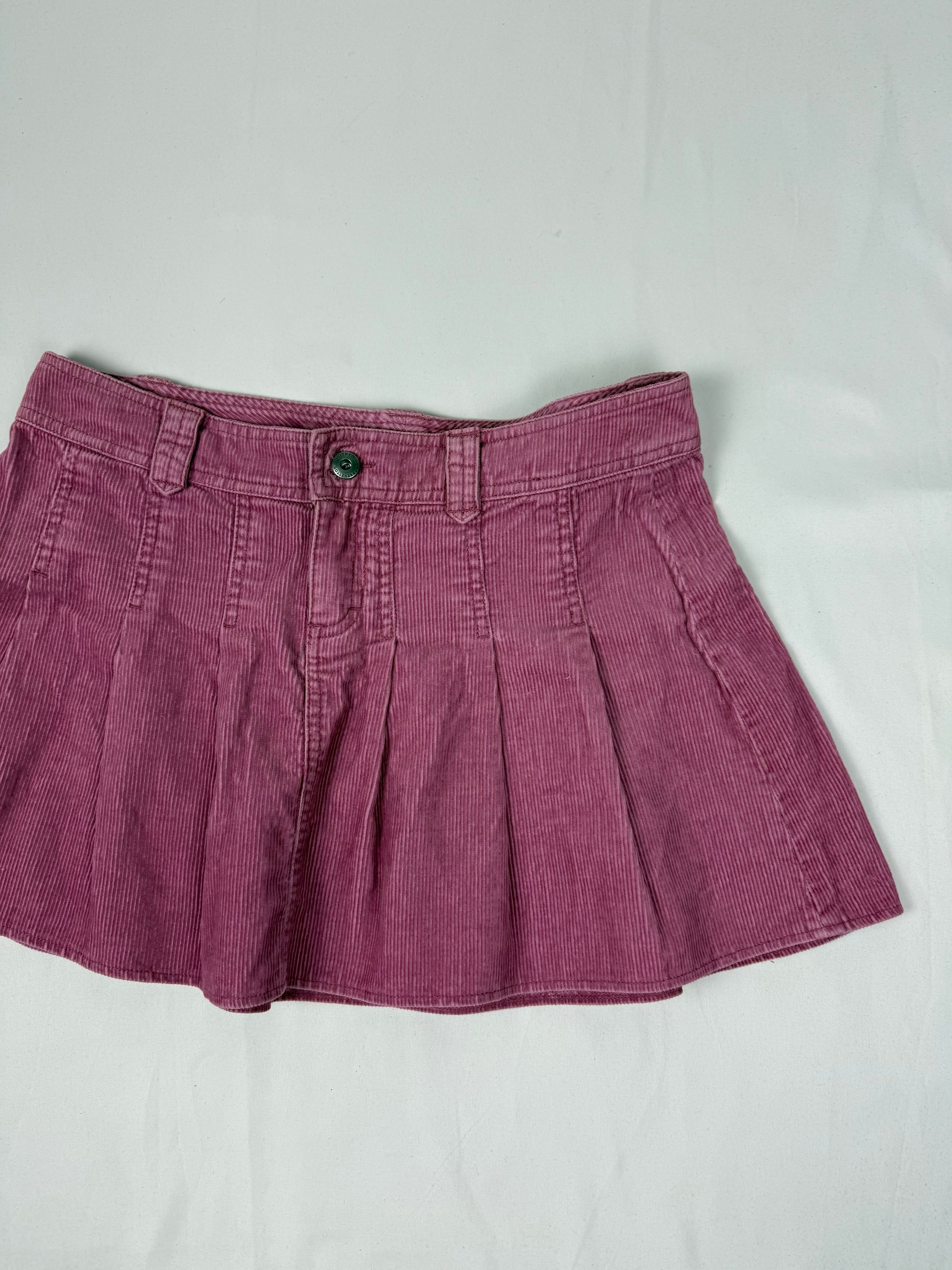 Pink ribbed denim pleated low rise mini skirt (M/L)