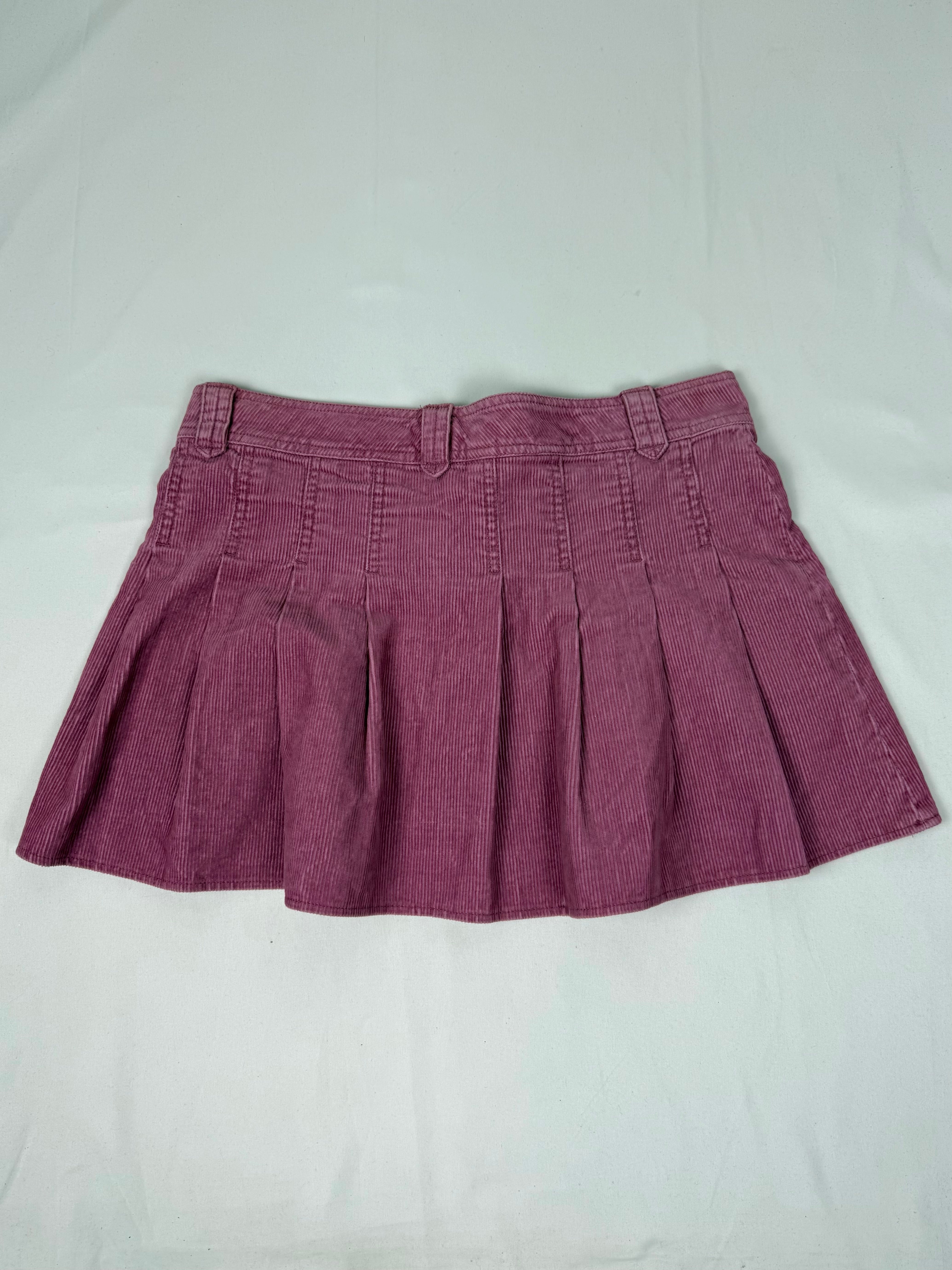 Pink ribbed denim pleated low rise mini skirt (M/L)