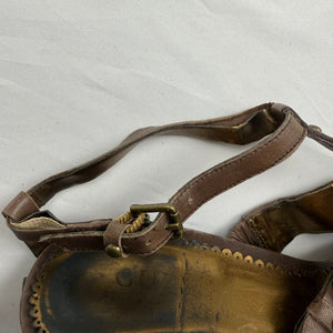 Brown & gold real leather kitten heels (38)