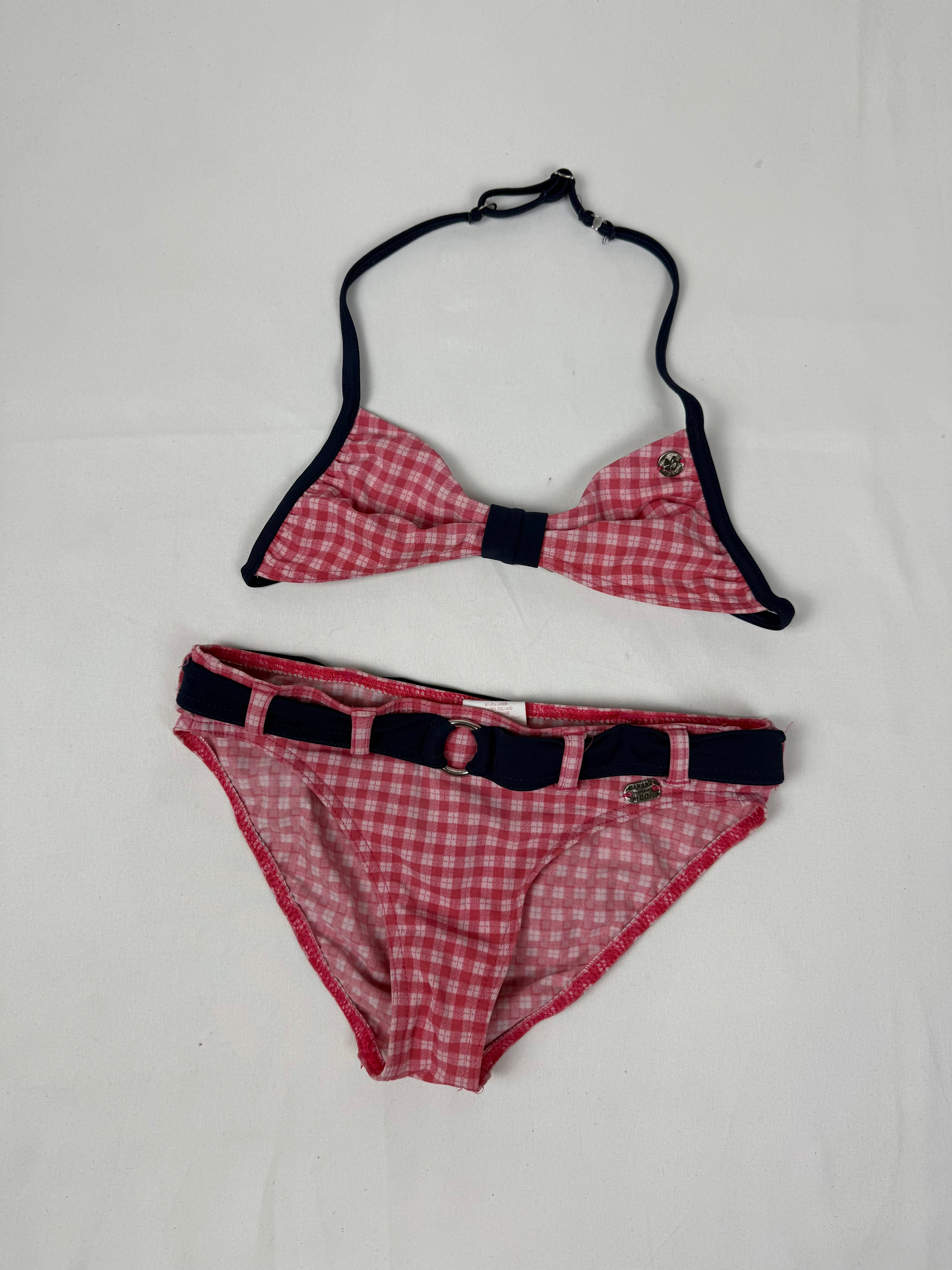 Pink check print low rise shorty bikini set (XXS/XS)