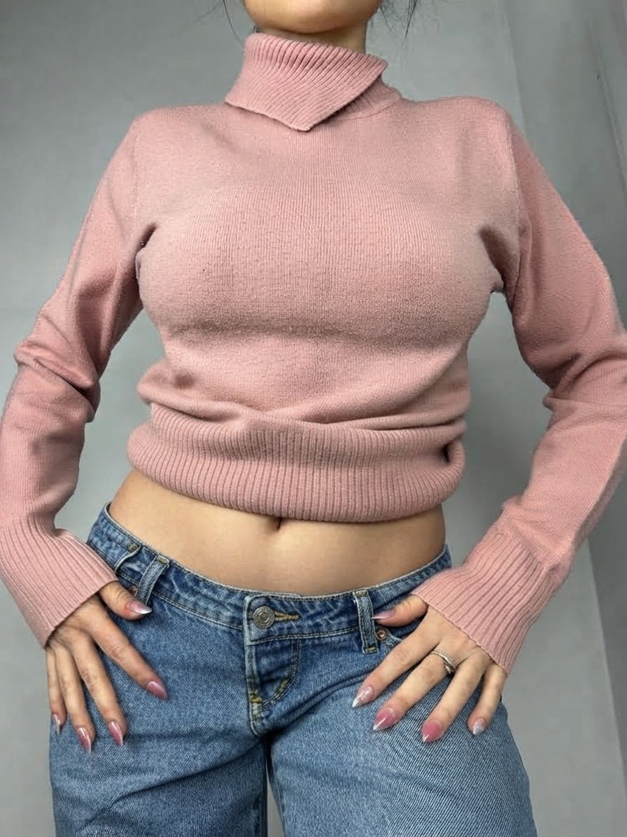 Pull à col roulé rose (M)