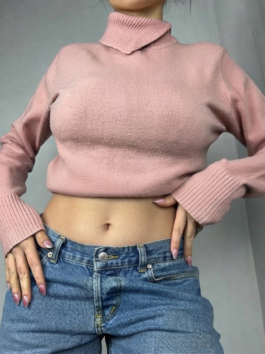 Pull à col roulé rose (M)