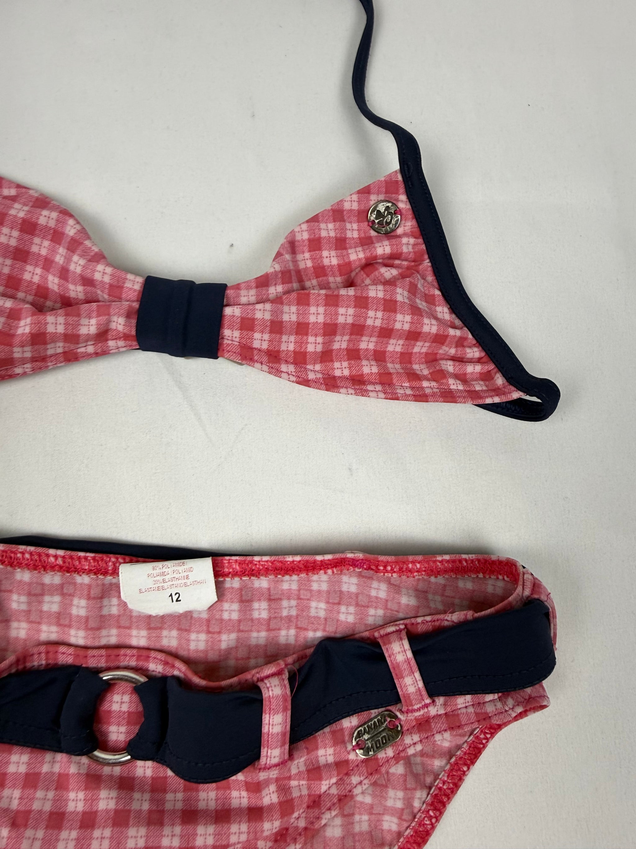 Pink check print low rise shorty bikini set (XXS/XS)