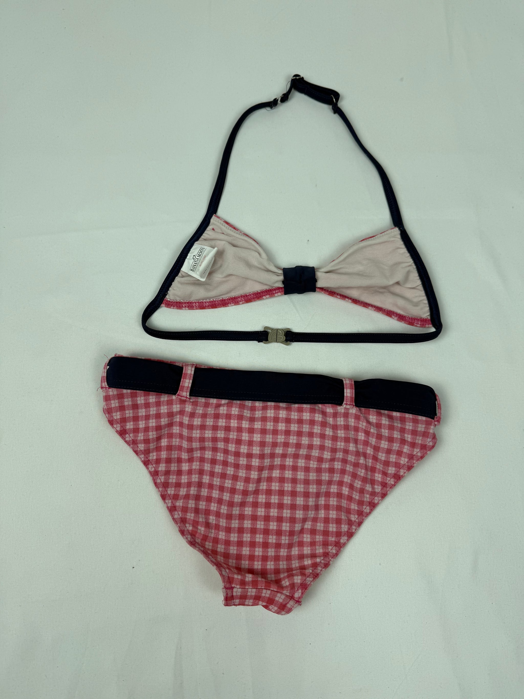 Pink check print low rise shorty bikini set (XXS/XS)