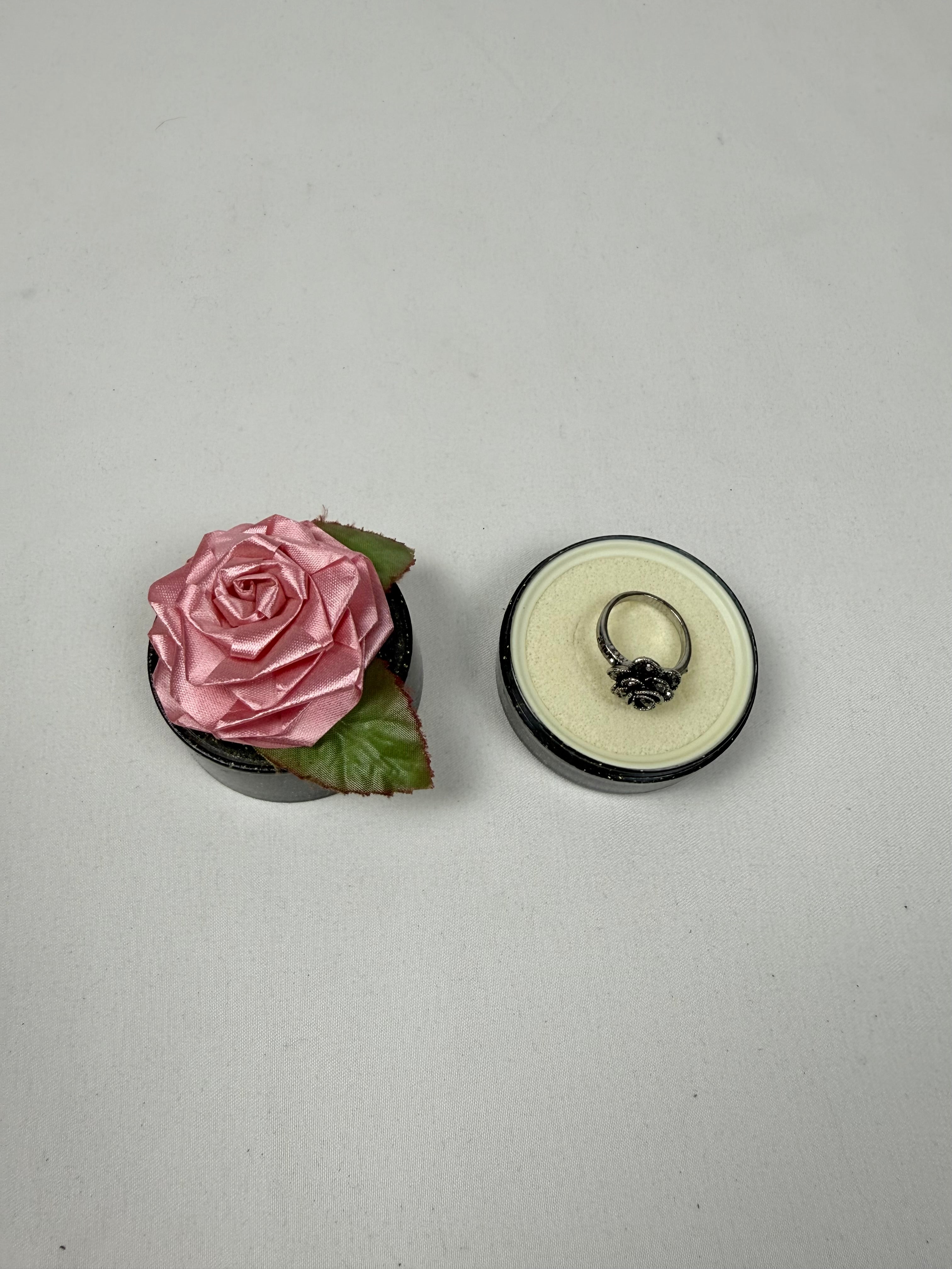 Silver stainless steel floral rose ring