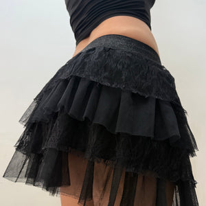 Black mesh pleated low rise mini skirt (XS)