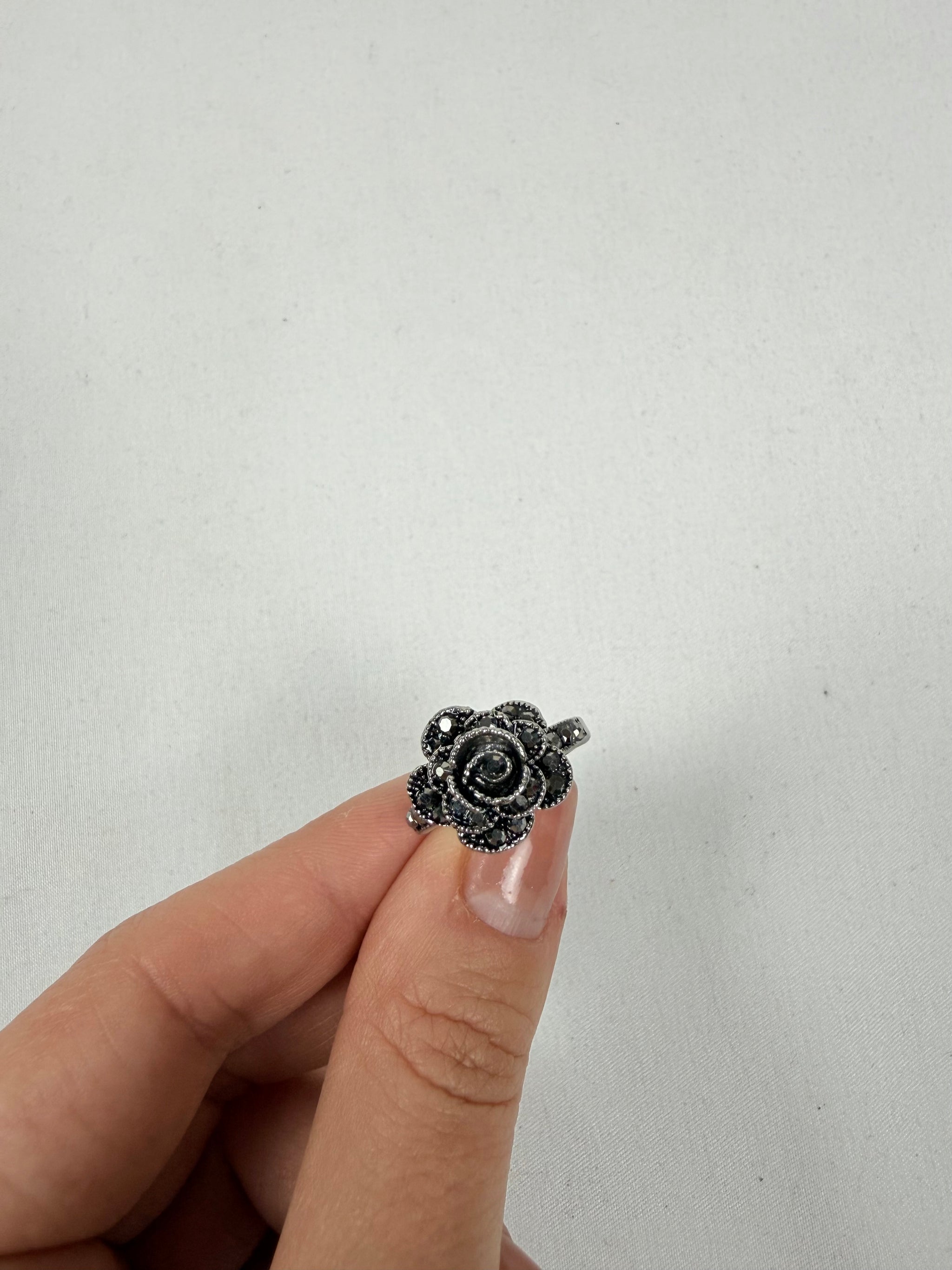 Silver stainless steel floral rose ring