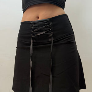 Black lace up mini pleated skirt (S)