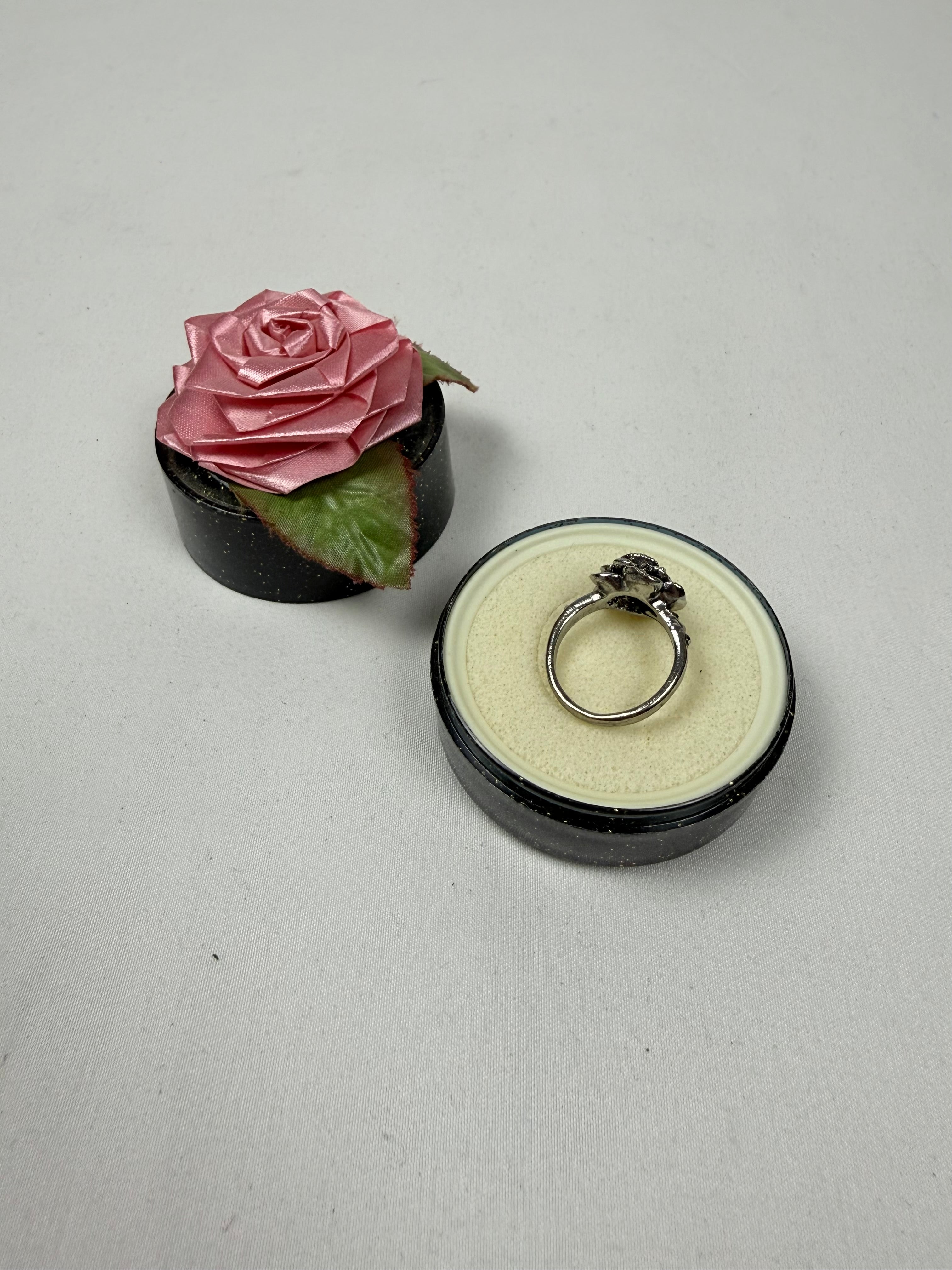 Silver stainless steel floral rose ring