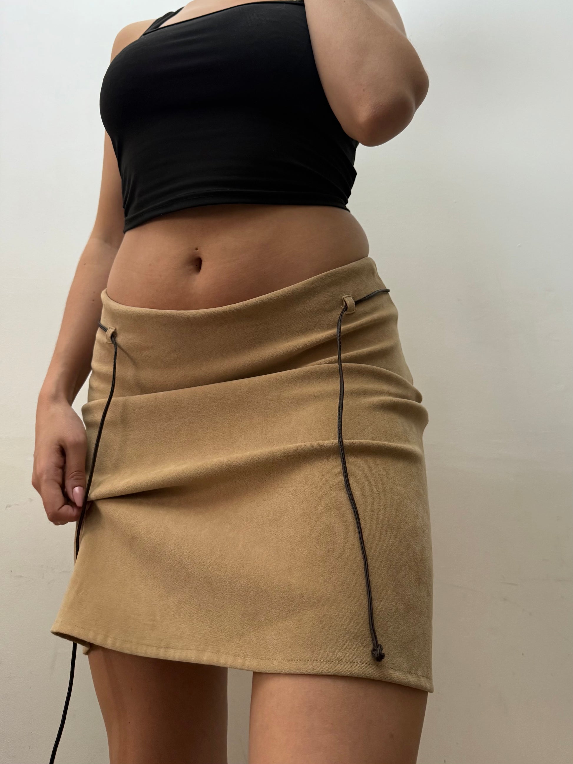 Beige velvet denim mini skirt (S)