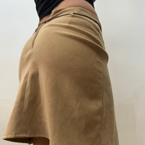 Beige velvet denim mini skirt (S)