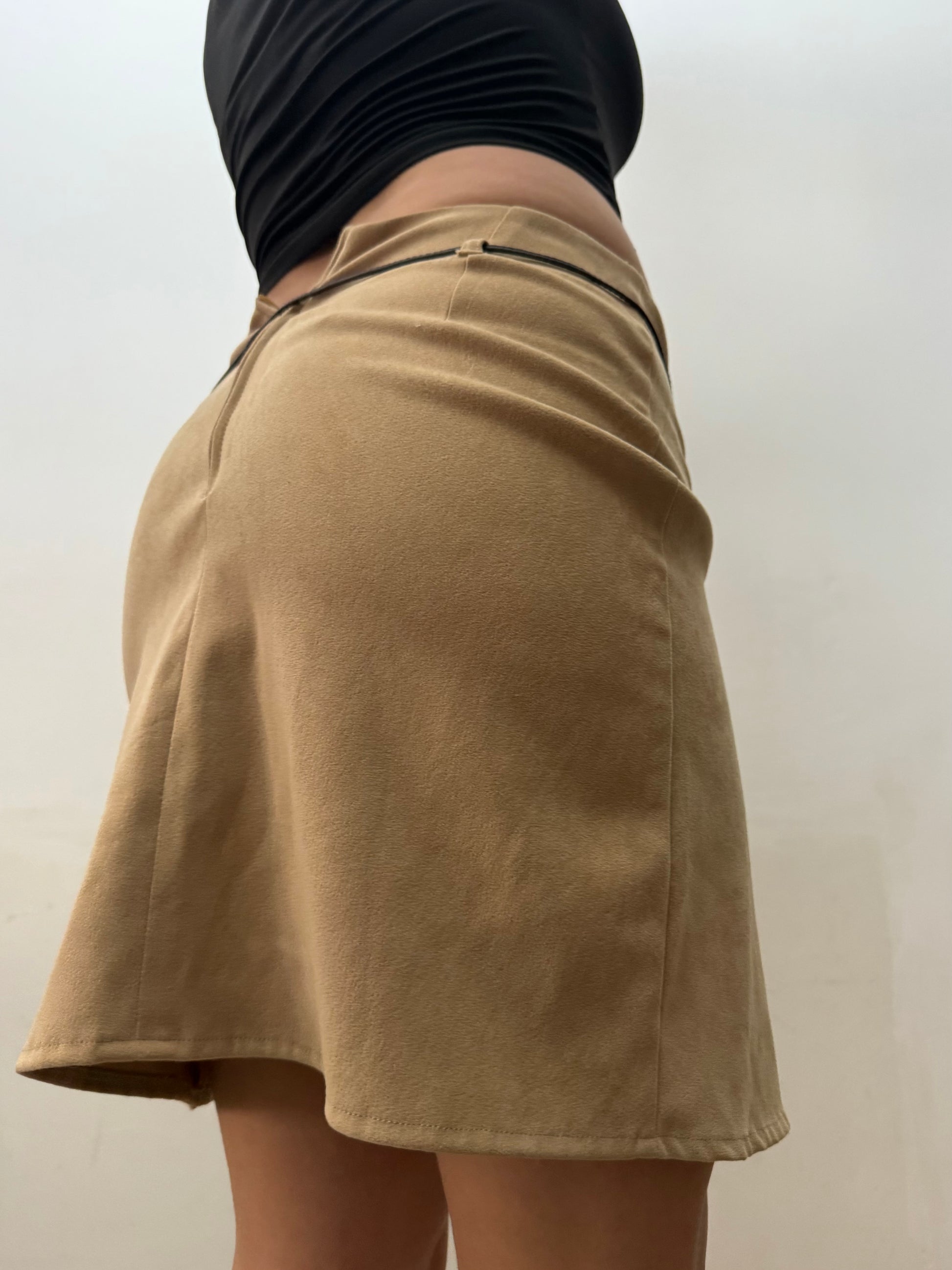 Beige velvet denim mini skirt (S)