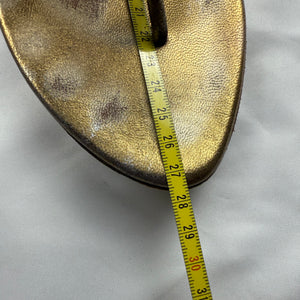 Gold & khaki fur thong kitten heels mules (40)