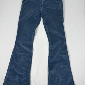 Blue velvet ribbed denim low rise flare pants (S)