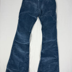 Blue velvet ribbed denim low rise flare pants (S)