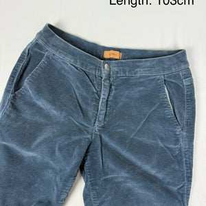 Blue velvet ribbed denim low rise flare pants (S)