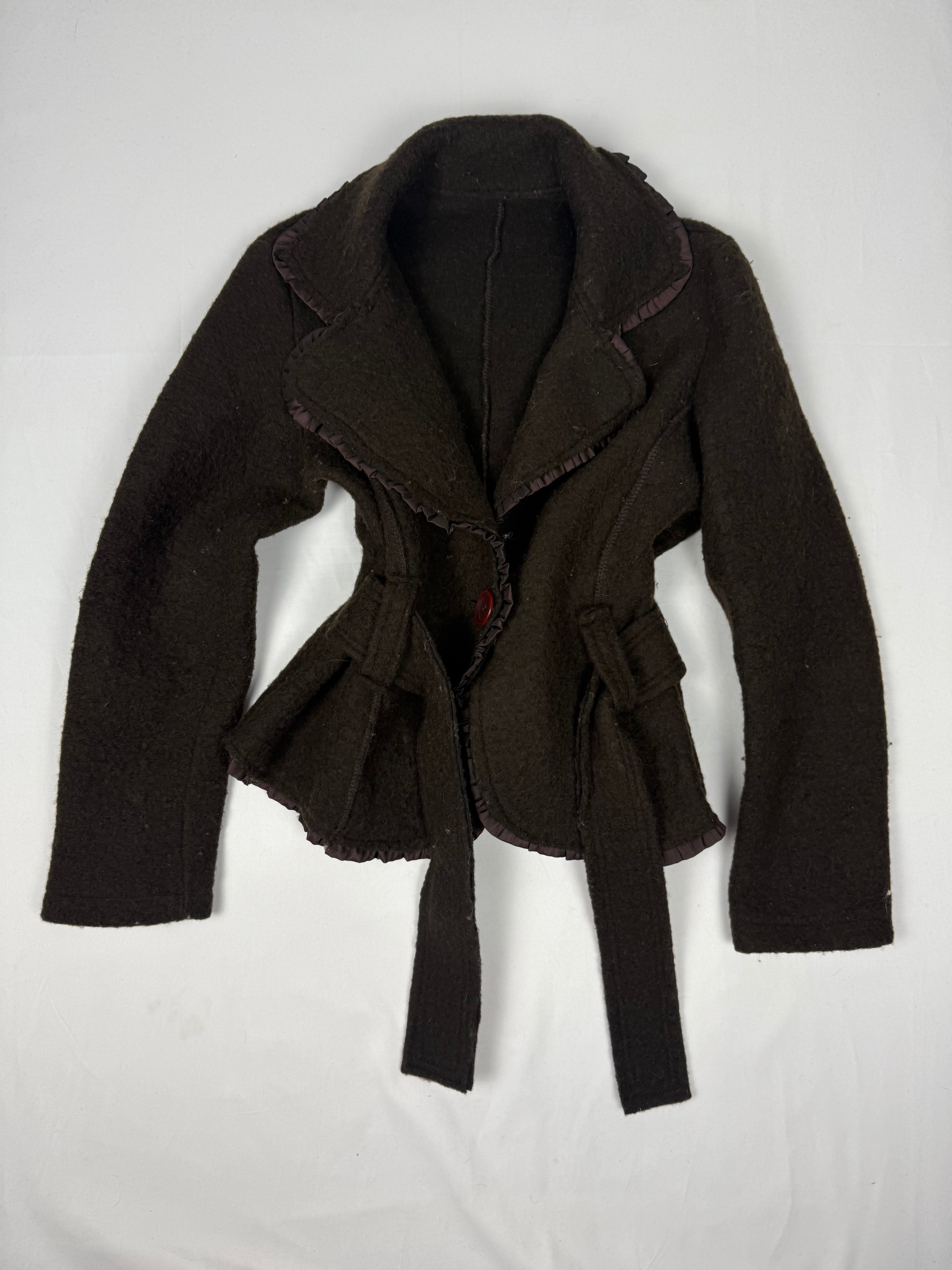 Brown 100% wool tight fit blazer jacket
