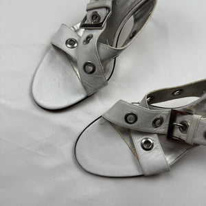 White buckle belt real leather heels mules (40)