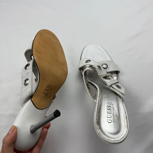 White buckle belt real leather heels mules (40)