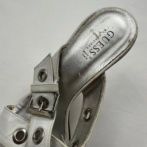 White buckle belt real leather heels mules (40)