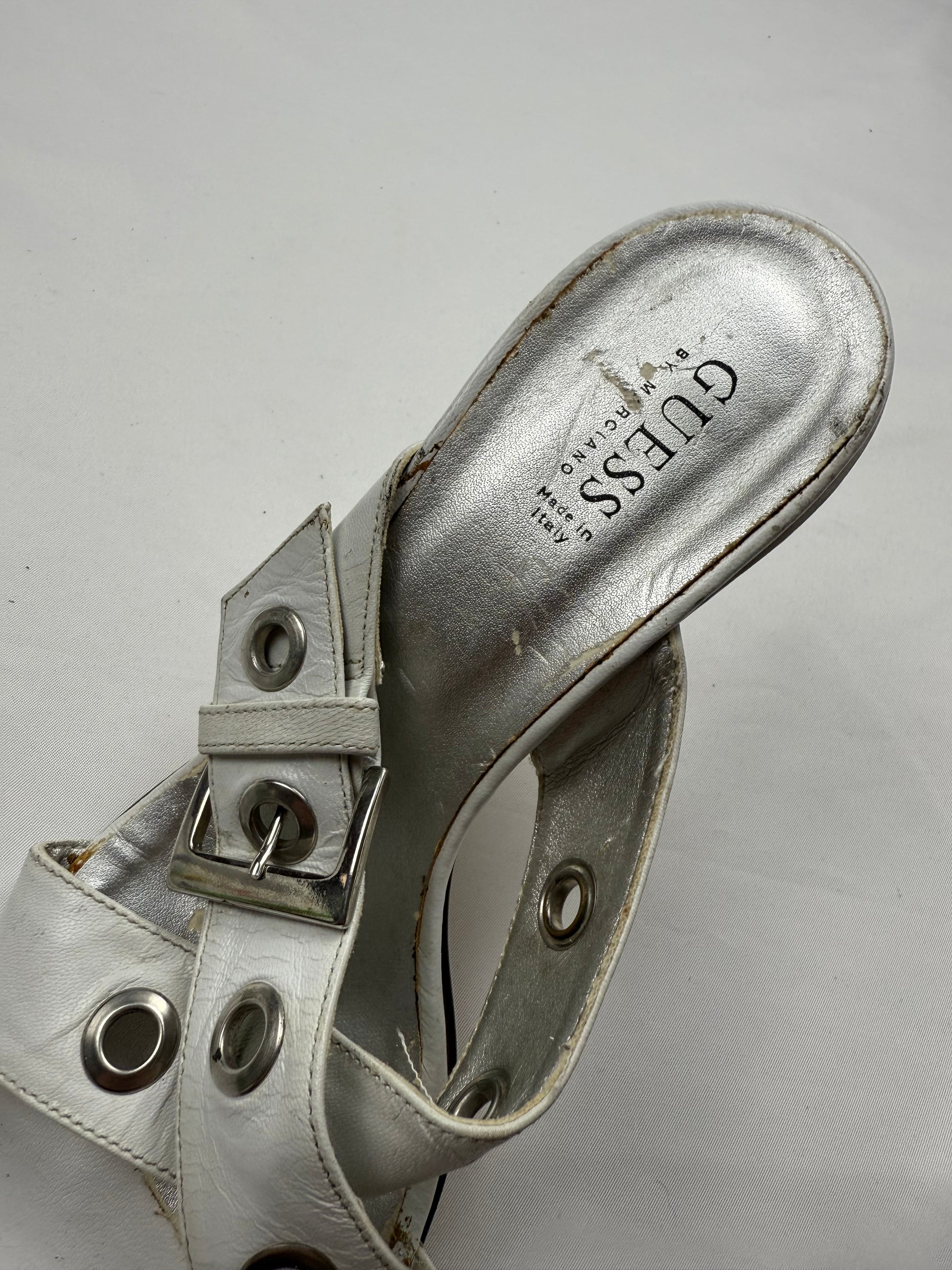 White buckle belt real leather heels mules (40)