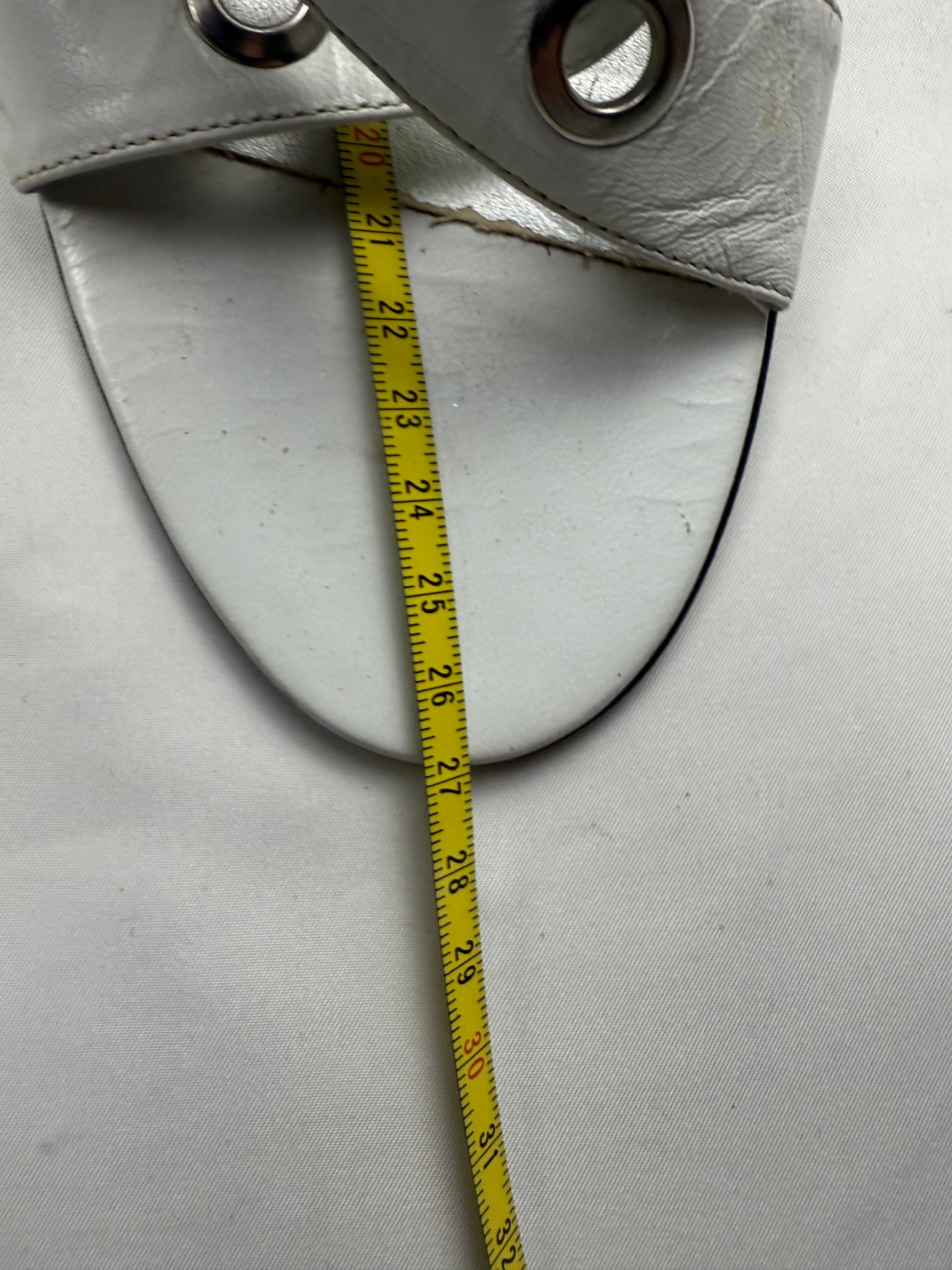 White buckle belt real leather heels mules (40)