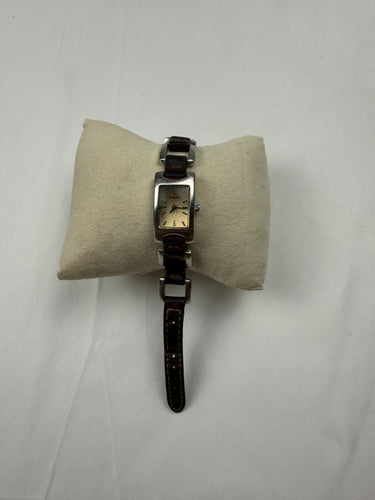 Vintage brown leather inox bracelet jewelry watch