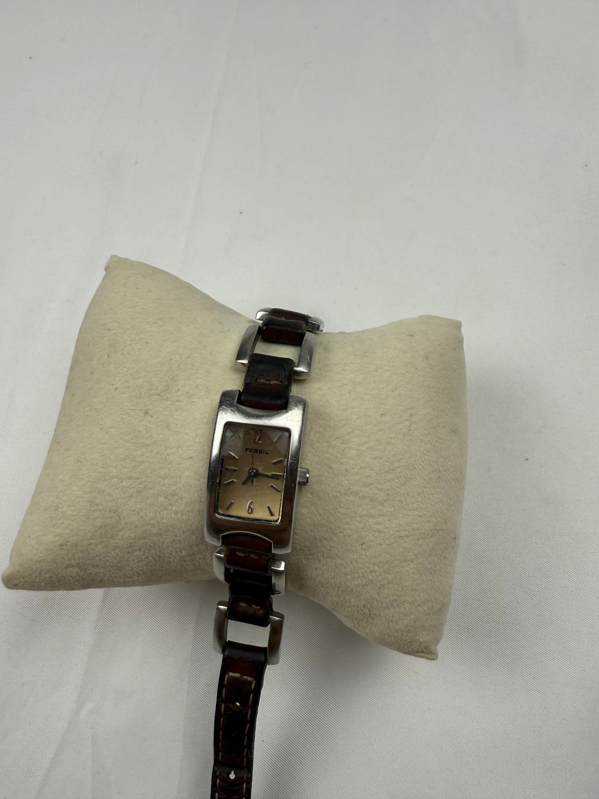 Vintage brown leather inox bracelet jewelry watch