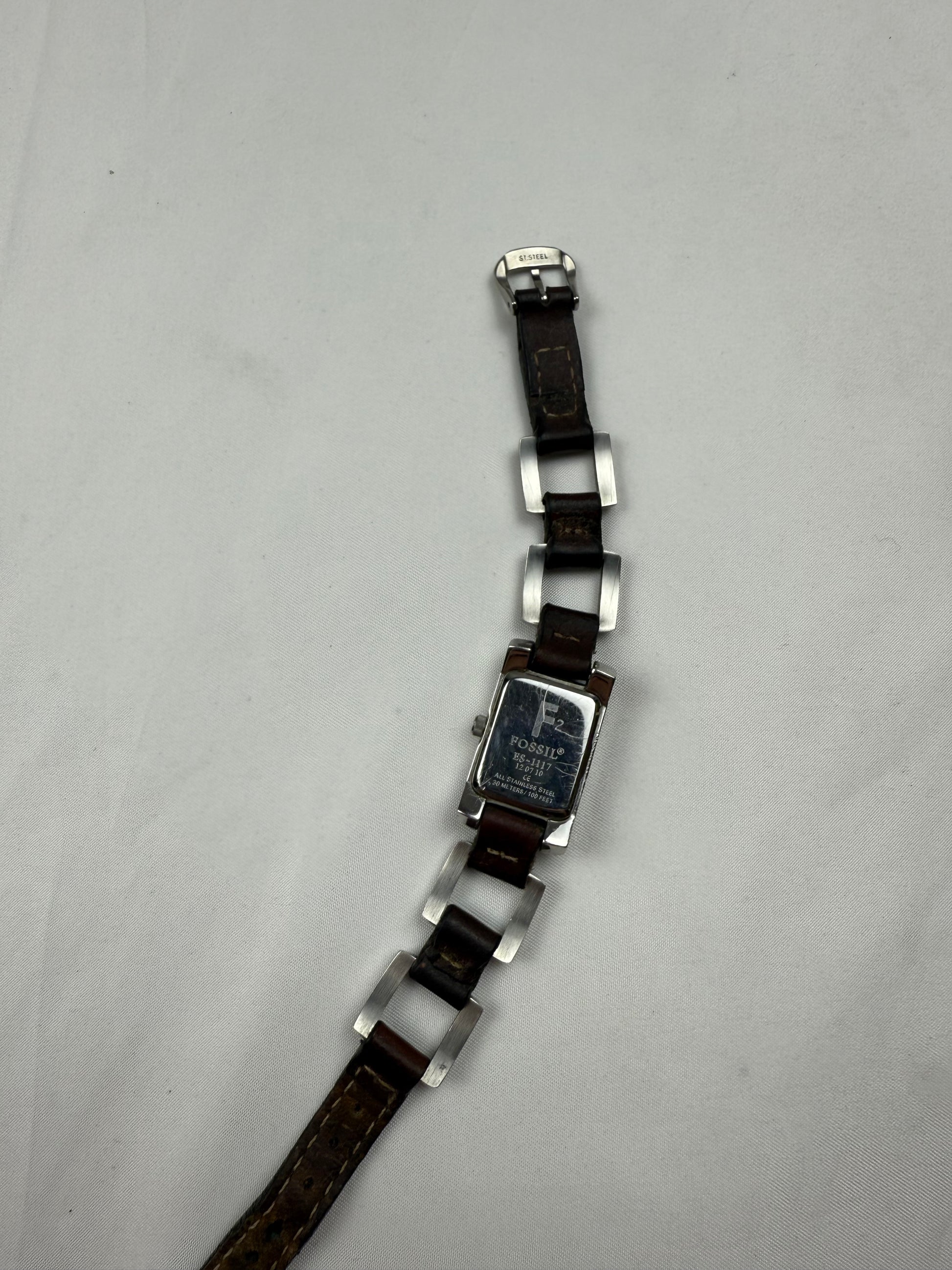 Vintage brown leather inox bracelet jewelry watch