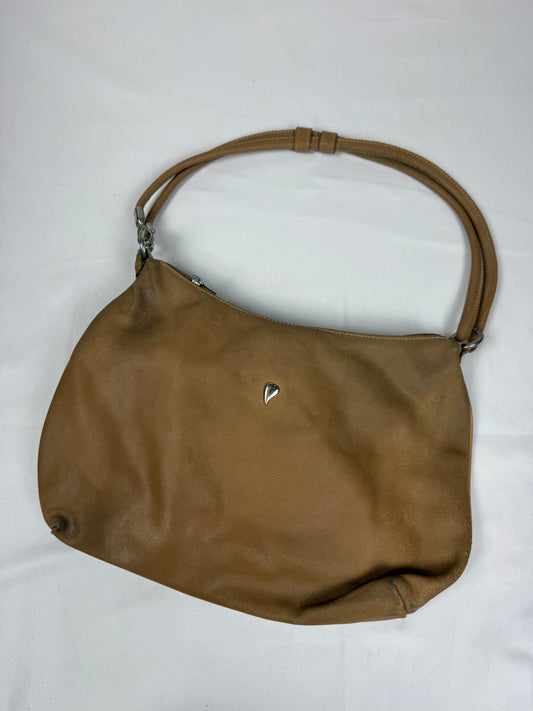 Beige real leather shoulder bag (30x24cm)