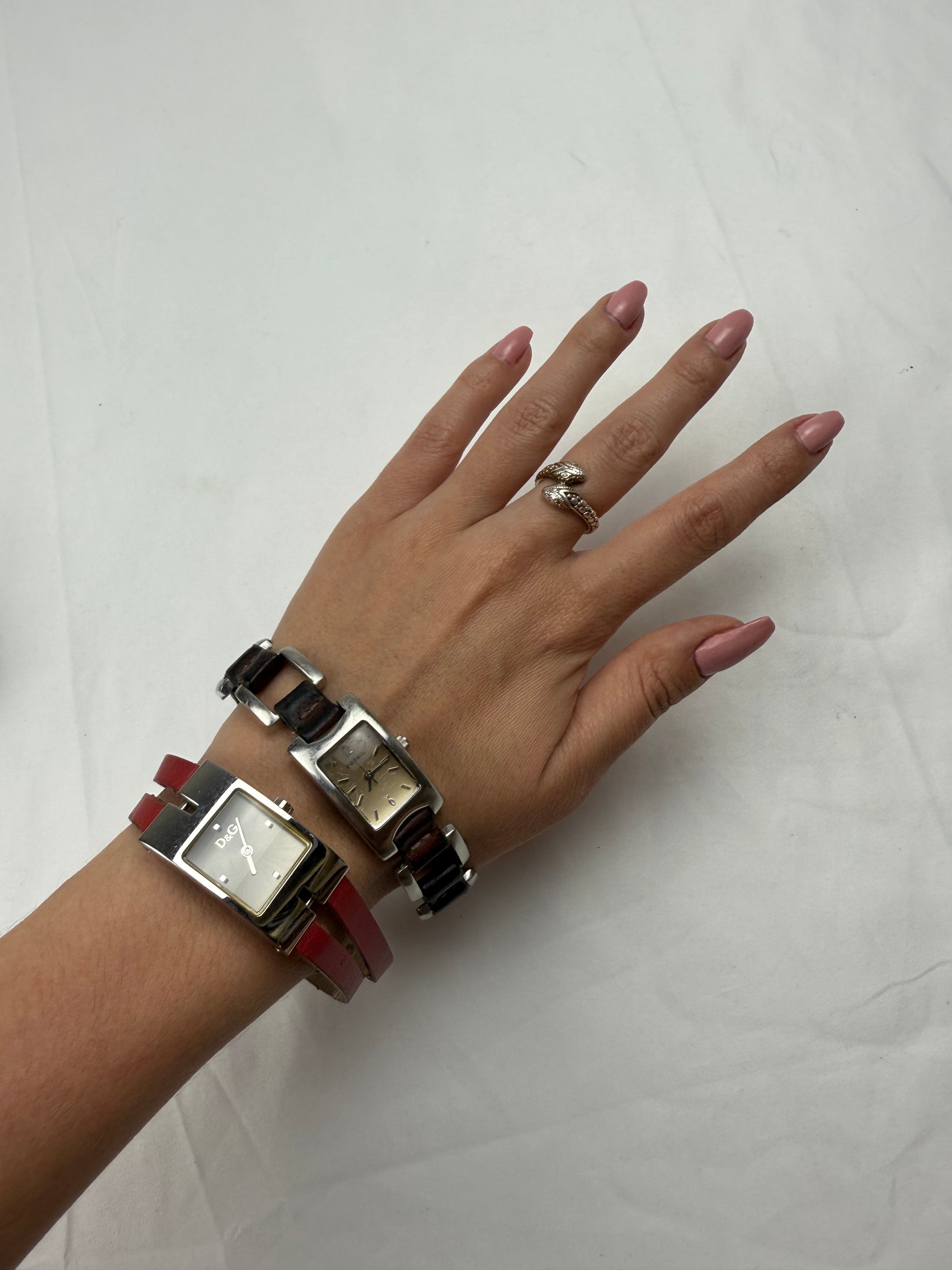 Vintage brown leather inox bracelet jewelry watch