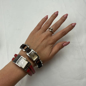 Vintage red leather inox bracelet jewelry watch