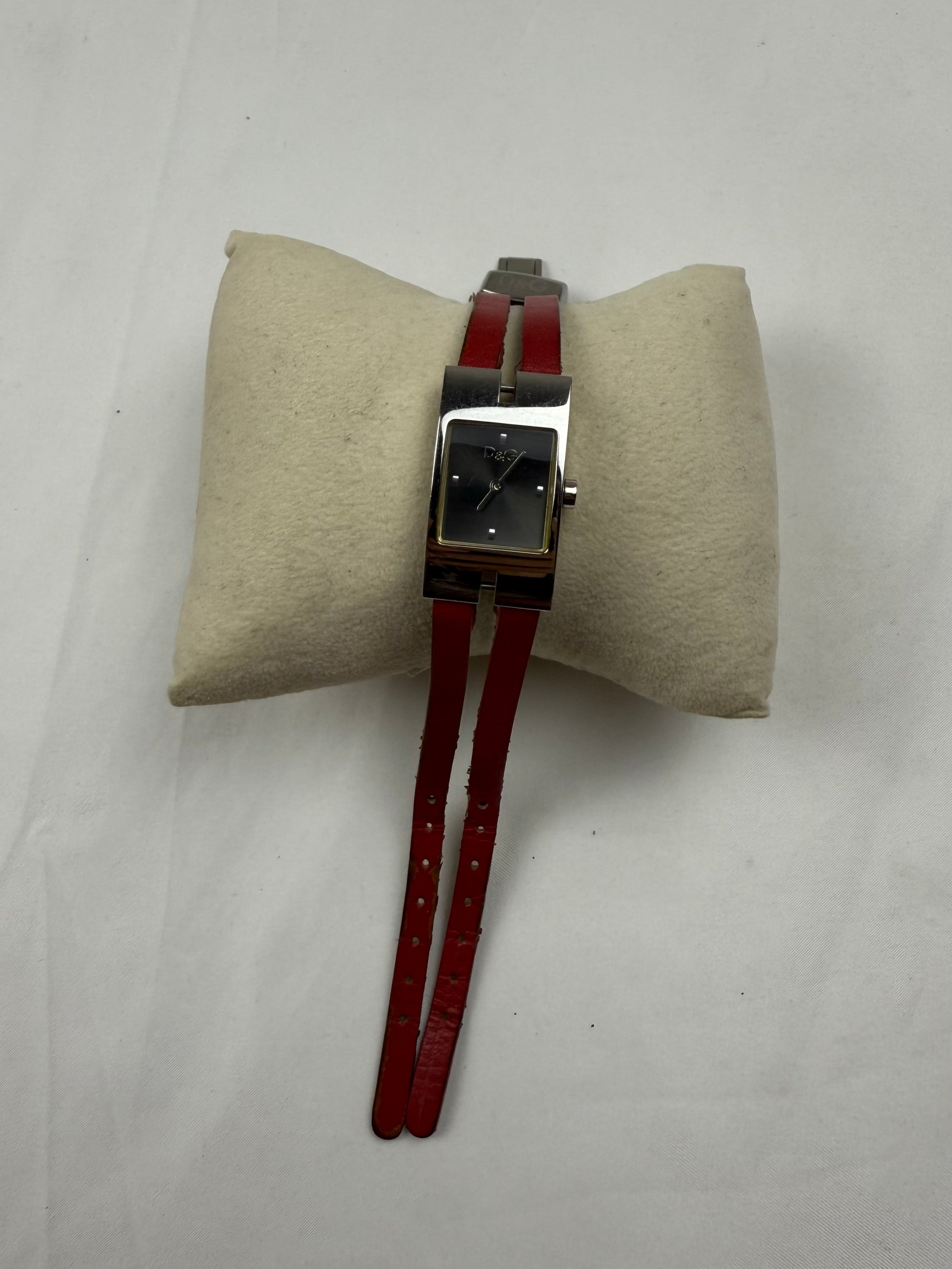Vintage red leather inox bracelet jewelry watch