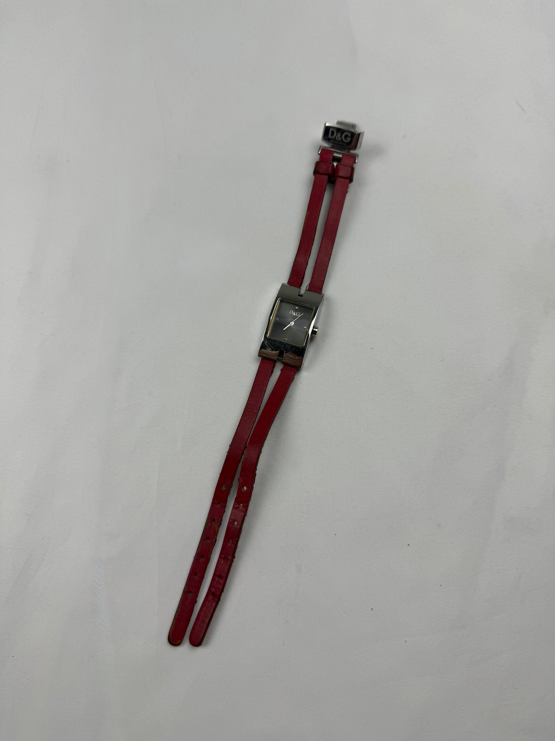 Vintage red leather inox bracelet jewelry watch
