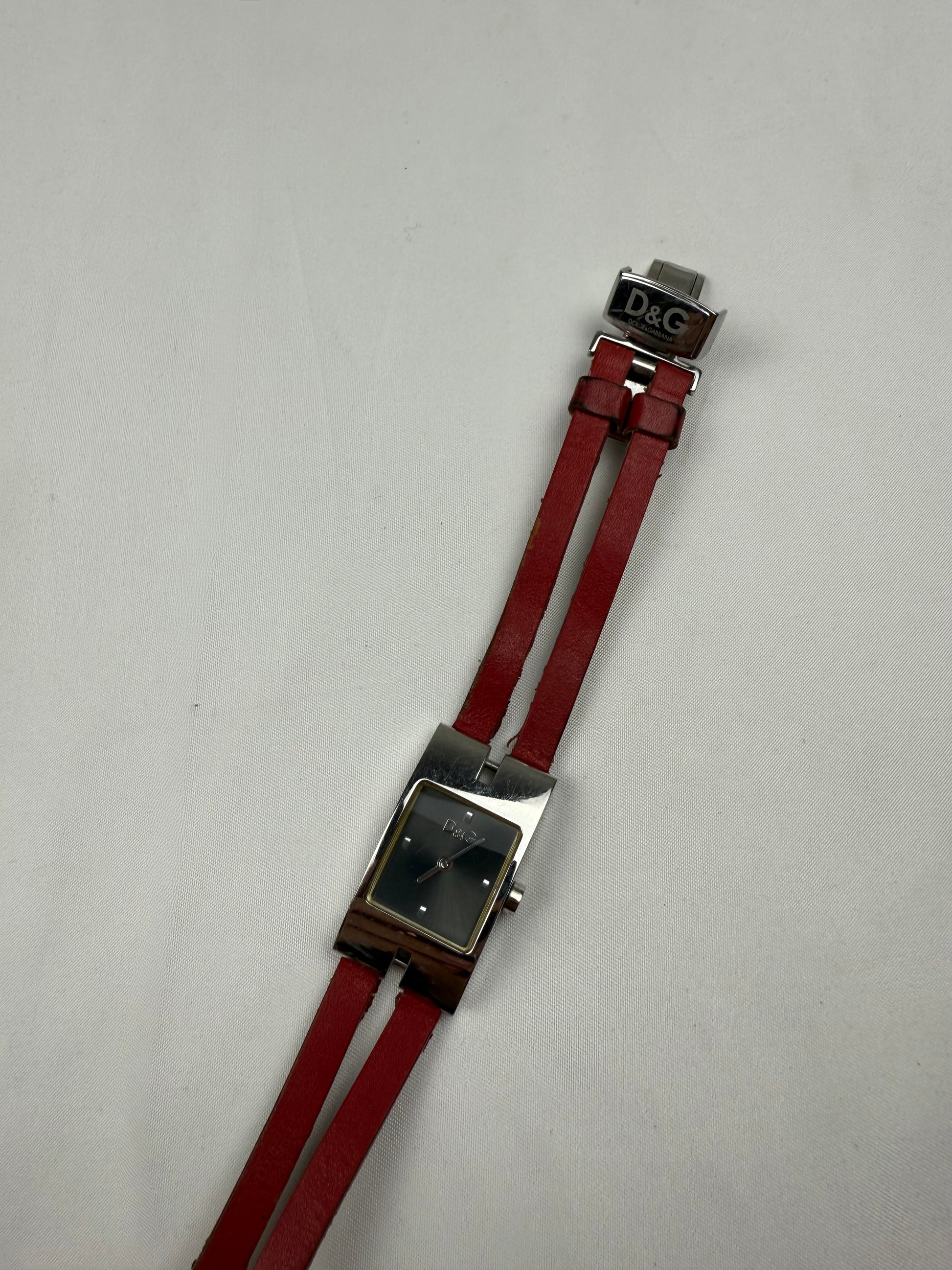 Vintage red leather inox bracelet jewelry watch