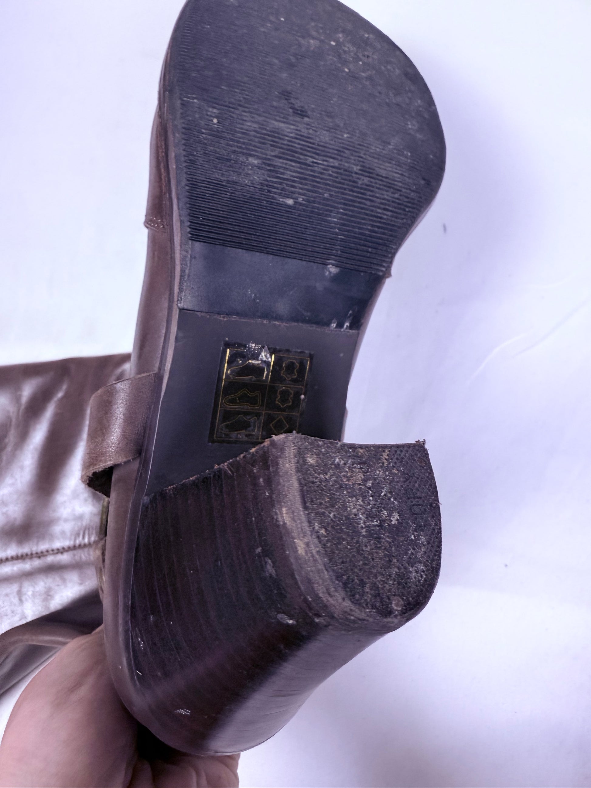 Brown buckle belt real leather knee high boots (36)