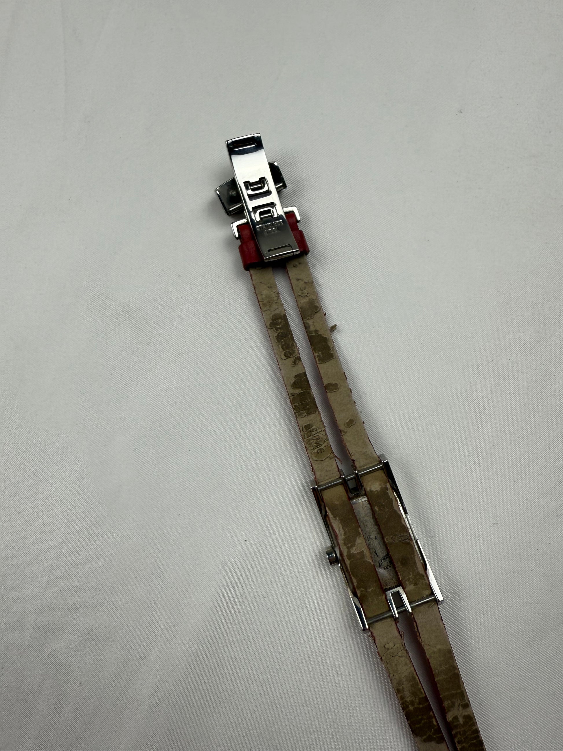 Vintage red leather inox bracelet jewelry watch