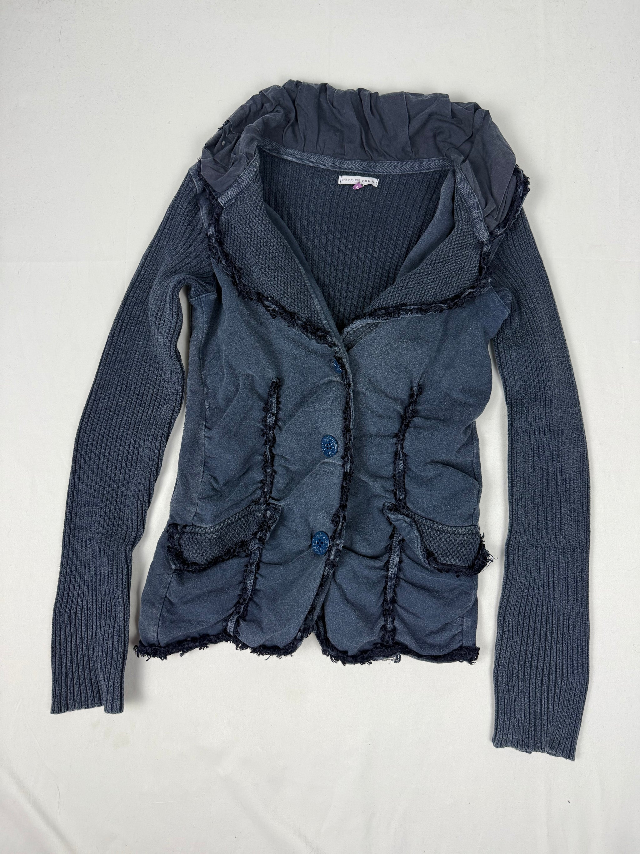 Navy blue ruched cotton blazer jacket (M)
